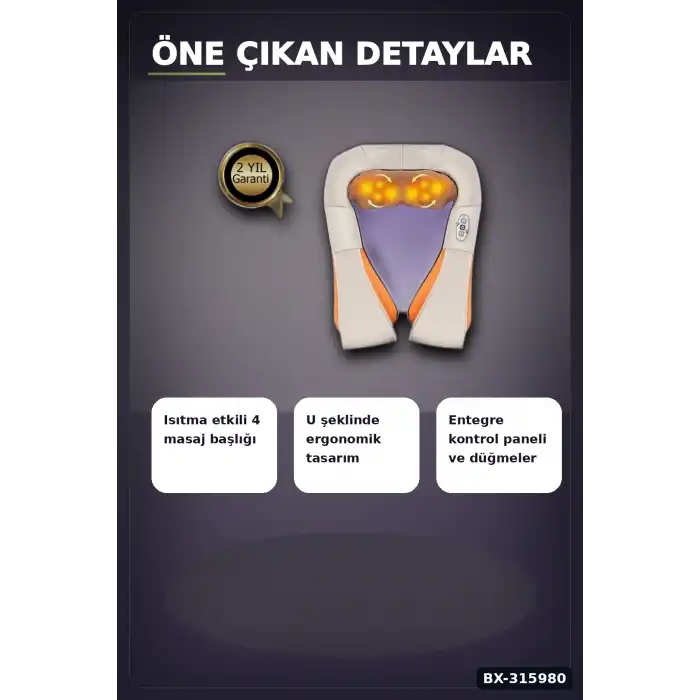 Boyun Ve Sırt Masaj Aleti - Isıtmalı 4D Yoğurmalı Ovma Cihazı, Ev Ve Araç Tipi BX-315980