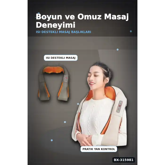 Boyun Ve Sırt Masaj Aleti - Isıtmalı Yoğurma Özellikli Omuz Şalı Tipi Masaj Cihazı BX-315981