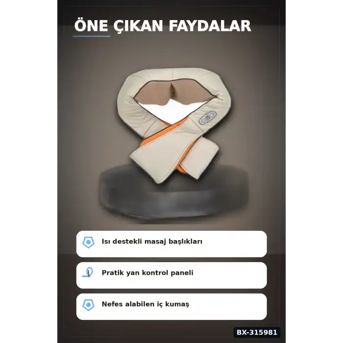 Boyun Ve Sırt Masaj Aleti - Isıtmalı Yoğurma Özellikli Omuz Şalı Tipi Masaj Cihazı BX-315981