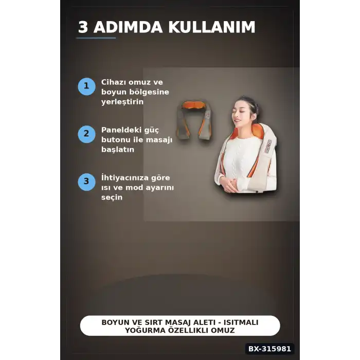 Boyun Ve Sırt Masaj Aleti - Isıtmalı Yoğurma Özellikli Omuz Şalı Tipi Masaj Cihazı BX-315981