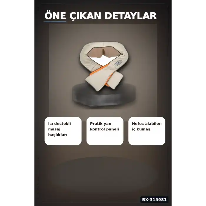 Boyun Ve Sırt Masaj Aleti - Isıtmalı Yoğurma Özellikli Omuz Şalı Tipi Masaj Cihazı BX-315981