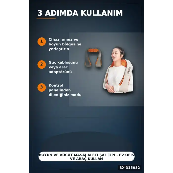 Boyun Ve Vücut Masaj Aleti Şal Tipi - Ev Ofis Ve Araç Kullanımına Uygun BX-315982