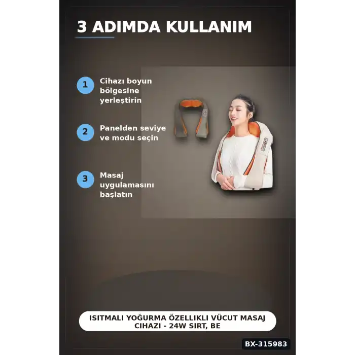 Isıtmalı Yoğurma Özellikli Vücut Masaj Cihazı - 24W Sırt, Bel, Bacak İçin BX-315983