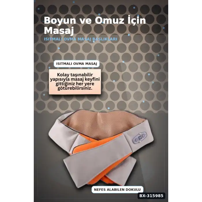 Isıtmalı Boyun Masaj Aleti - Ovmalı Omuz Bel Cihazı, 24W 12V 15 Dakika BX-315985