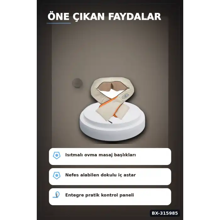 Isıtmalı Boyun Masaj Aleti - Ovmalı Omuz Bel Cihazı, 24W 12V 15 Dakika BX-315985