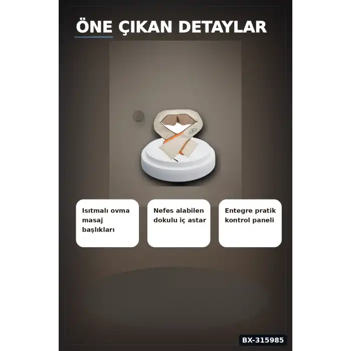 Isıtmalı Boyun Masaj Aleti - Ovmalı Omuz Bel Cihazı, 24W 12V 15 Dakika BX-315985