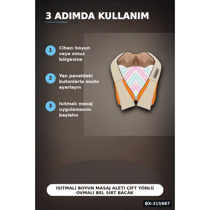 Isıtmalı Boyun Masaj Aleti Çift Yönlü Ovmalı Bel Sırt Bacak Masaj Cihazı BX-315987