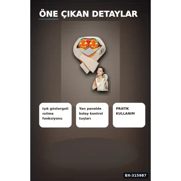 Isıtmalı Boyun Masaj Aleti Çift Yönlü Ovmalı Bel Sırt Bacak Masaj Cihazı BX-315987