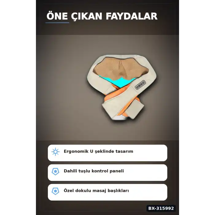 Isıtmalı Boyun Sırt Omuz Masaj Aleti - Ovmalı Ev Tipi Vücut Masaj Cihazı BX-315992