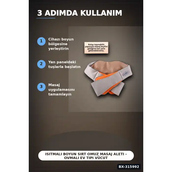 Isıtmalı Boyun Sırt Omuz Masaj Aleti - Ovmalı Ev Tipi Vücut Masaj Cihazı BX-315992