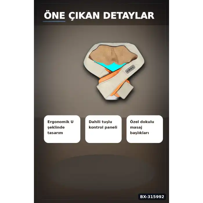 Isıtmalı Boyun Sırt Omuz Masaj Aleti - Ovmalı Ev Tipi Vücut Masaj Cihazı BX-315992