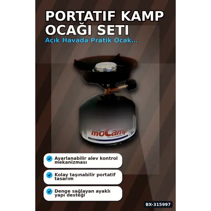 Portatif Kamp Ocağı Seti 12 cm Metal Gövdeli Gazlı Ocak, Açık Hava İçin BX-315997