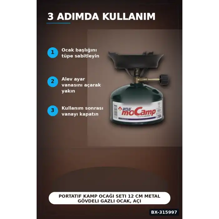 Portatif Kamp Ocağı Seti 12 cm Metal Gövdeli Gazlı Ocak, Açık Hava İçin BX-315997