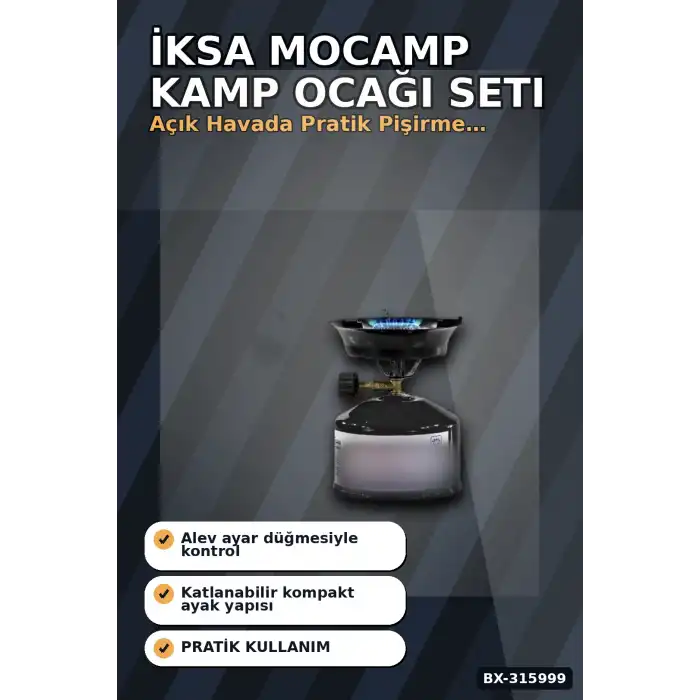 Kamp Ocağı Seti Çakmak Gazı Uyumlu 12 cm Metal Gövde Ayarlanabilir Alev BX-315999