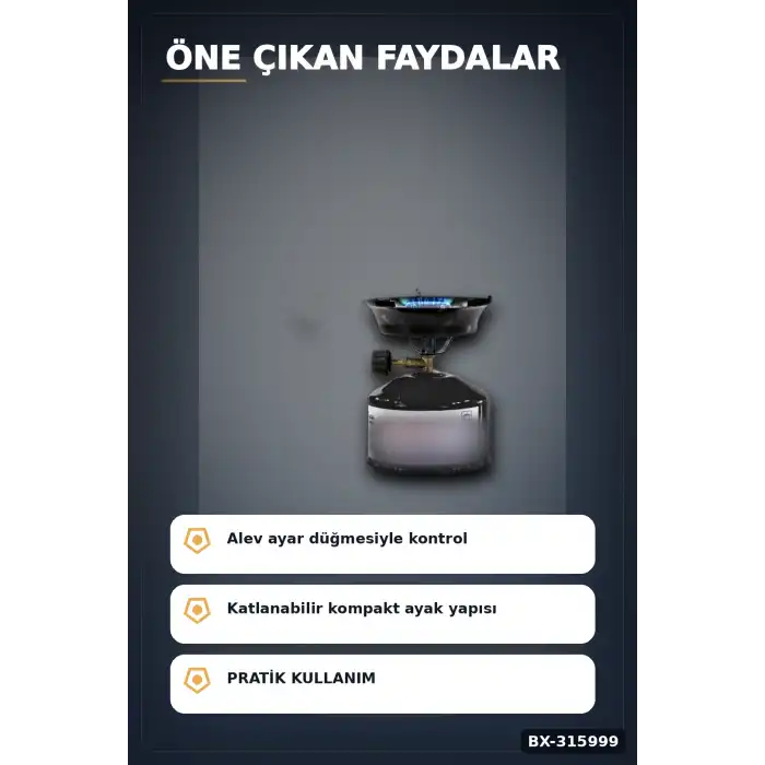 Kamp Ocağı Seti Çakmak Gazı Uyumlu 12 cm Metal Gövde Ayarlanabilir Alev BX-315999