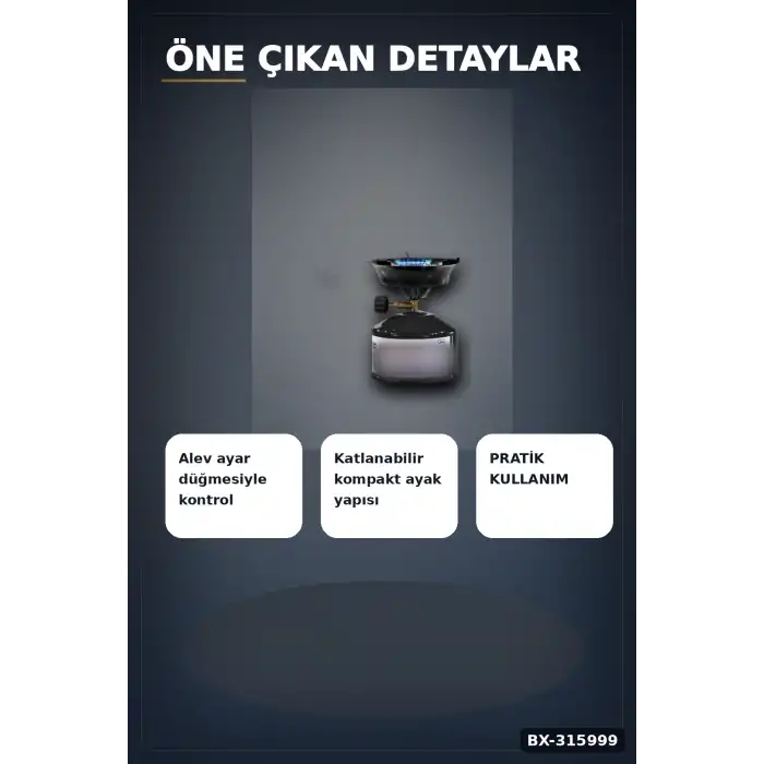 Kamp Ocağı Seti Çakmak Gazı Uyumlu 12 cm Metal Gövde Ayarlanabilir Alev BX-315999
