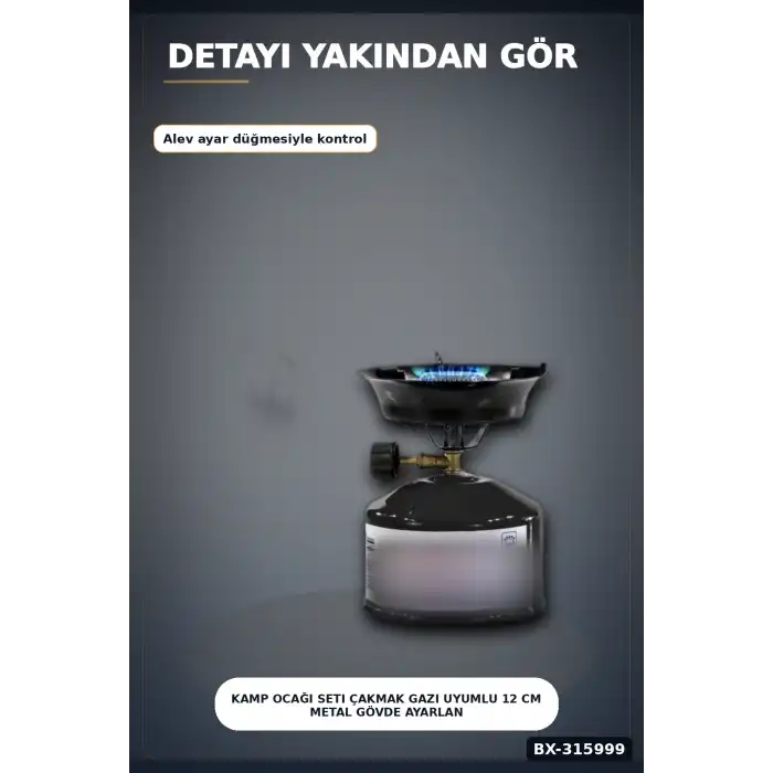 Kamp Ocağı Seti Çakmak Gazı Uyumlu 12 cm Metal Gövde Ayarlanabilir Alev BX-315999
