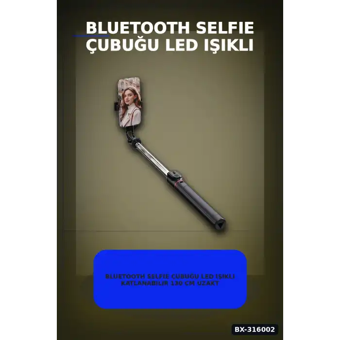 Bluetooth Selfie Çubuğu LED Işıklı Katlanabilir 130 cm Uzaktan Kumandalı BX-316002