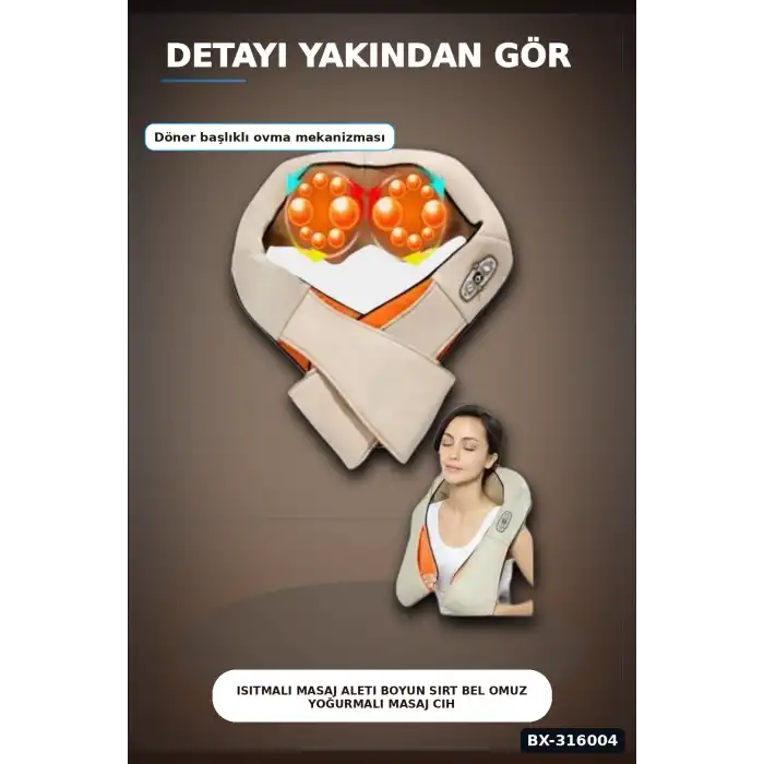 Isıtmalı Masaj Aleti Boyun Sırt Bel Omuz Yoğurmalı Masaj Cihazı Araç Ev Tipi BX-316004