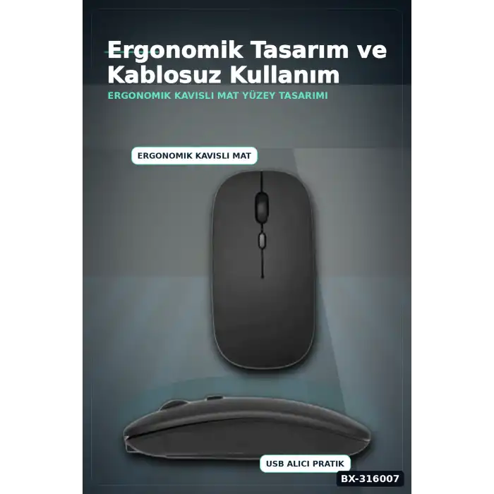 Kablosuz Oyuncu Mouse Ayarlanabilir 1000-5000 DPI Sessiz Tuşlu Optik Fare BX-316007