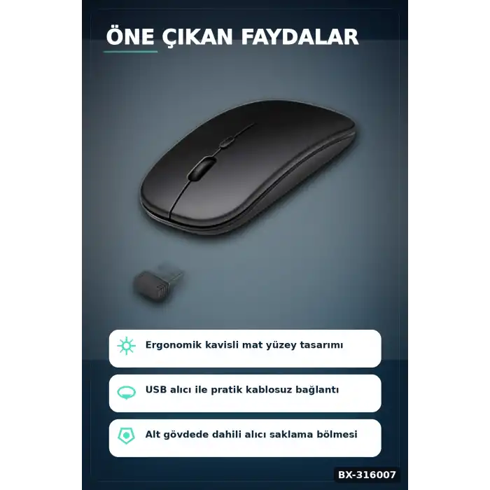 Kablosuz Oyuncu Mouse Ayarlanabilir 1000-5000 DPI Sessiz Tuşlu Optik Fare BX-316007
