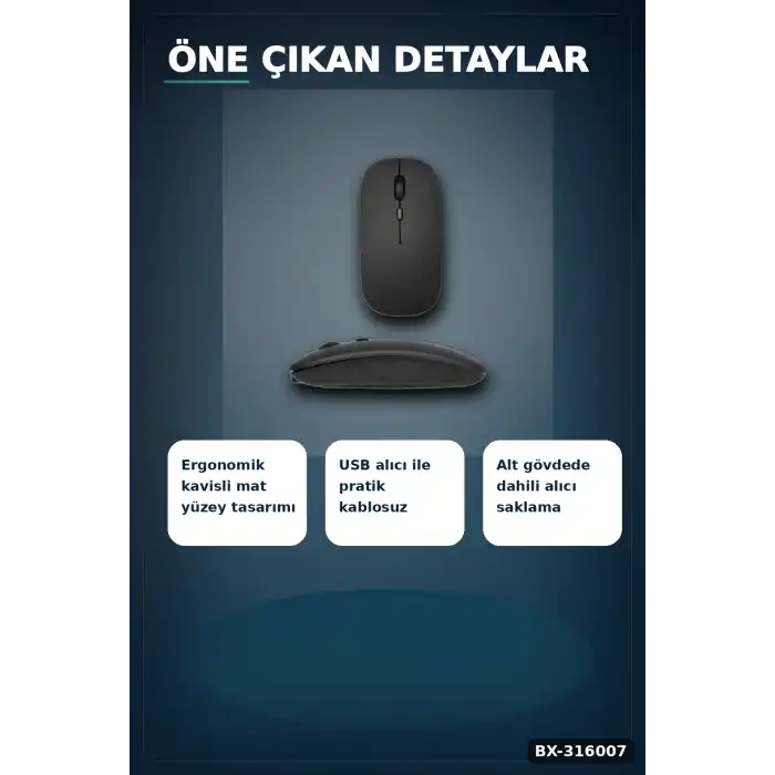 Kablosuz Oyuncu Mouse Ayarlanabilir 1000-5000 DPI Sessiz Tuşlu Optik Fare BX-316007