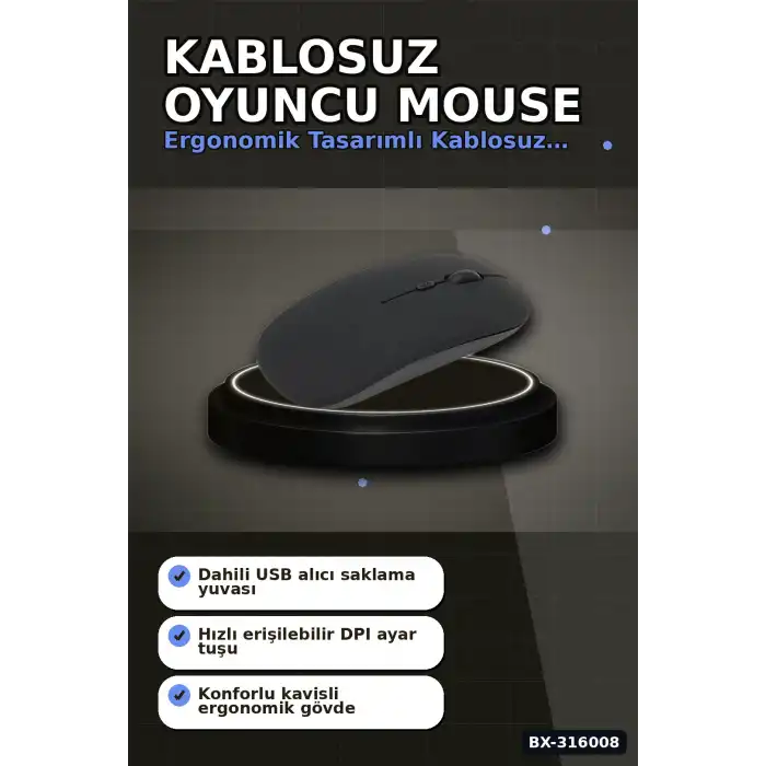 Kablosuz Oyuncu Mouse 5000 DPI Ayarlanabilir Hassas Sensörlü Ergonomik BX-316008