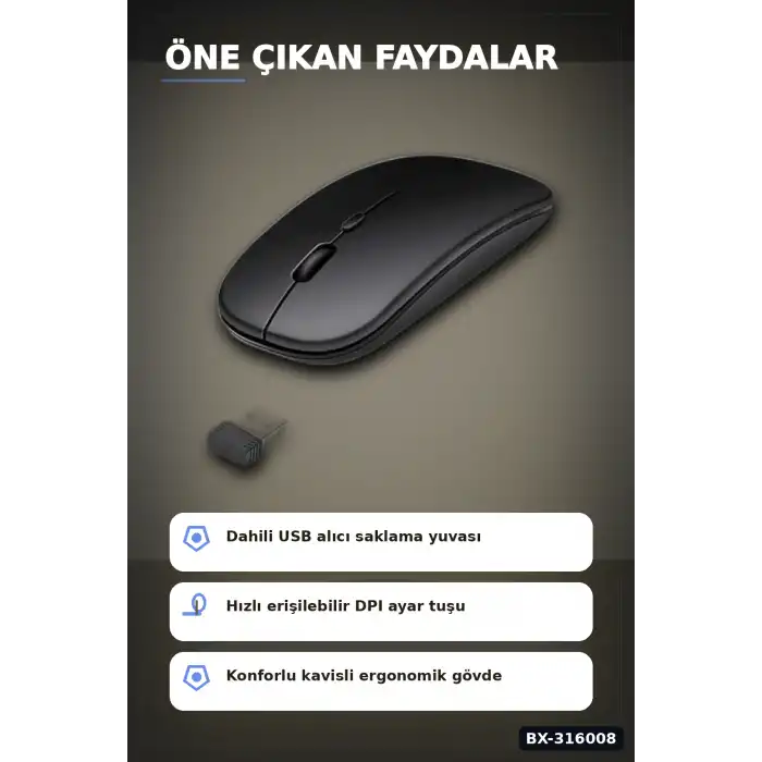 Kablosuz Oyuncu Mouse 5000 DPI Ayarlanabilir Hassas Sensörlü Ergonomik BX-316008