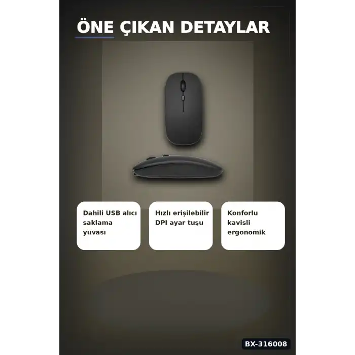 Kablosuz Oyuncu Mouse 5000 DPI Ayarlanabilir Hassas Sensörlü Ergonomik BX-316008