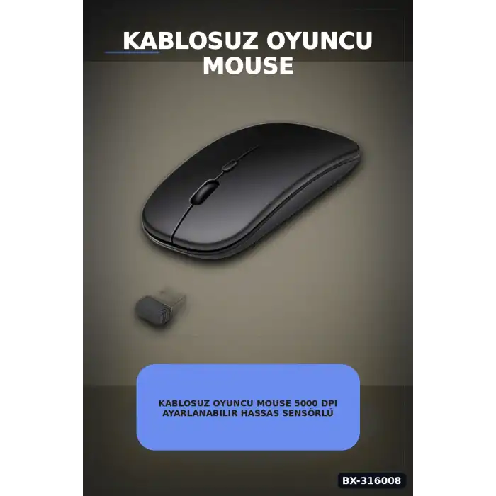 Kablosuz Oyuncu Mouse 5000 DPI Ayarlanabilir Hassas Sensörlü Ergonomik BX-316008