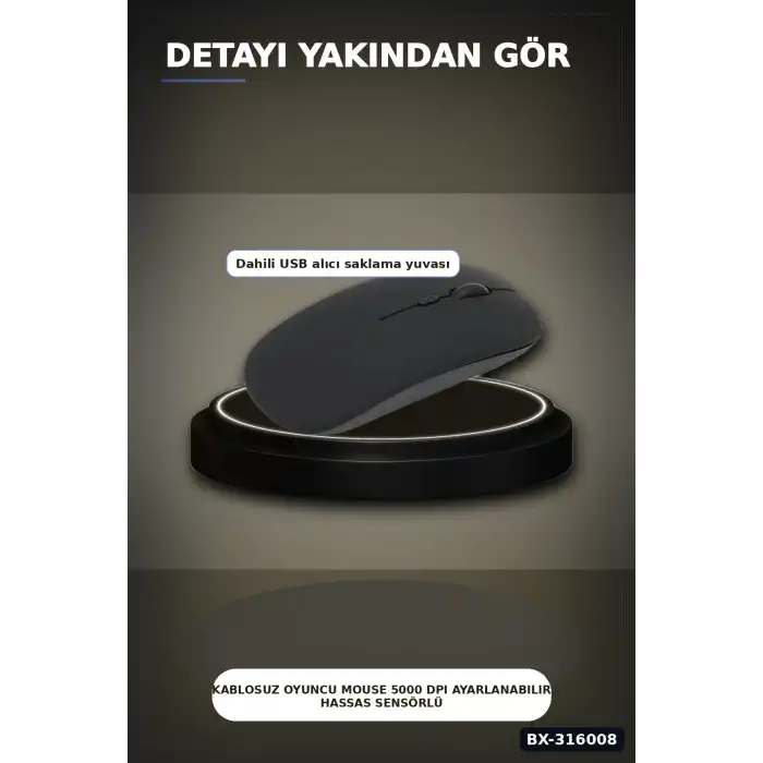 Kablosuz Oyuncu Mouse 5000 DPI Ayarlanabilir Hassas Sensörlü Ergonomik BX-316008