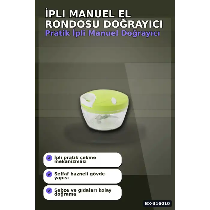 İpli Manuel El Rondosu 3 Paslanmaz Çelik Bıçaklı Sebze Soğan Doğrayıcı BX-316010