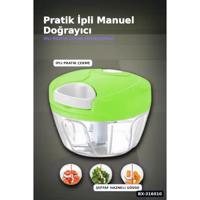 İpli Manuel El Rondosu 3 Paslanmaz Çelik Bıçaklı Sebze Soğan Doğrayıcı BX-316010