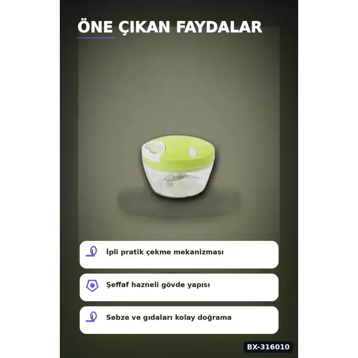 İpli Manuel El Rondosu 3 Paslanmaz Çelik Bıçaklı Sebze Soğan Doğrayıcı BX-316010
