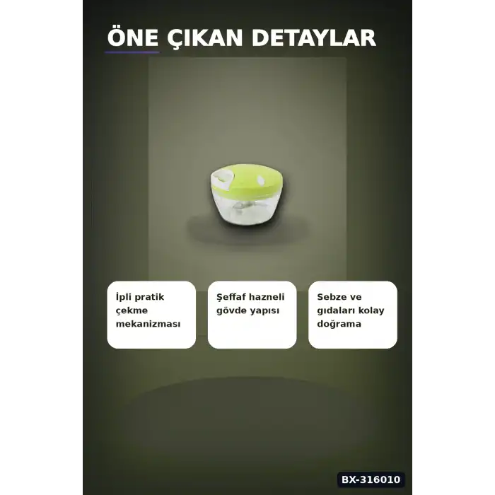 İpli Manuel El Rondosu 3 Paslanmaz Çelik Bıçaklı Sebze Soğan Doğrayıcı BX-316010
