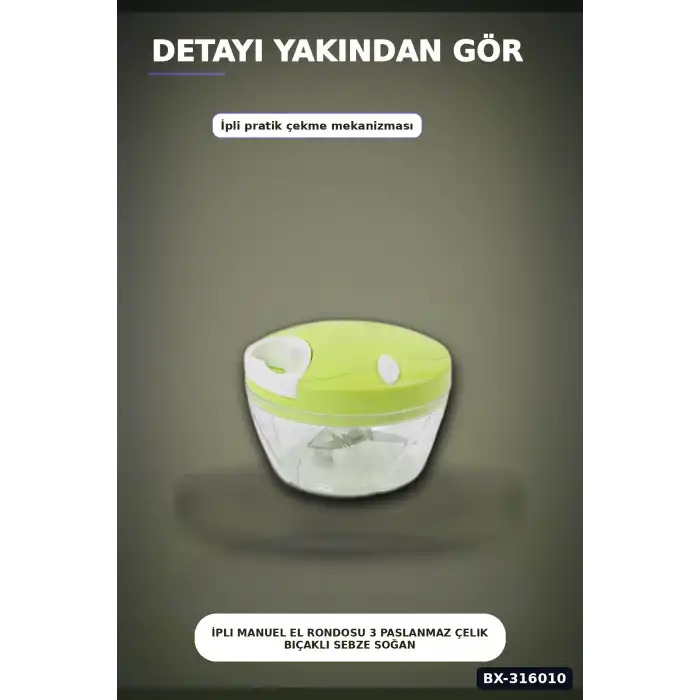 İpli Manuel El Rondosu 3 Paslanmaz Çelik Bıçaklı Sebze Soğan Doğrayıcı BX-316010