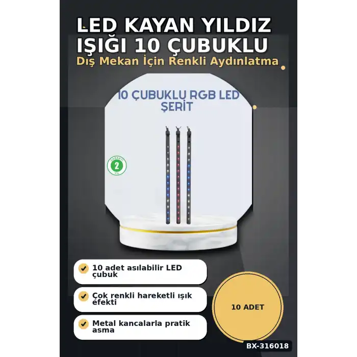 LED Kayan Yıldız Işığı 10 Çubuklu Meteor Efektli Dış Mekan Bahçe Aydınlatma BX-316018