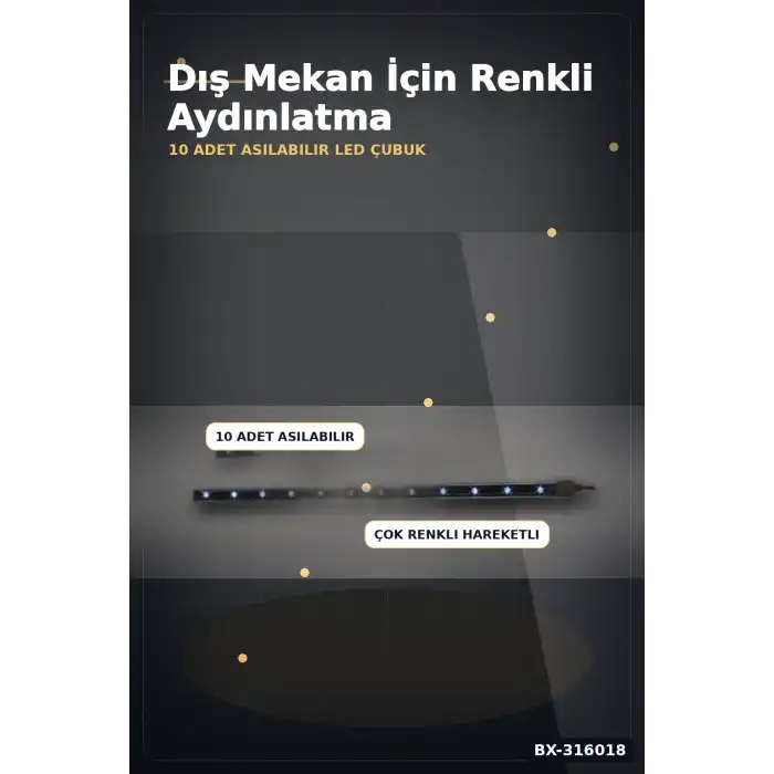 LED Kayan Yıldız Işığı 10 Çubuklu Meteor Efektli Dış Mekan Bahçe Aydınlatma BX-316018