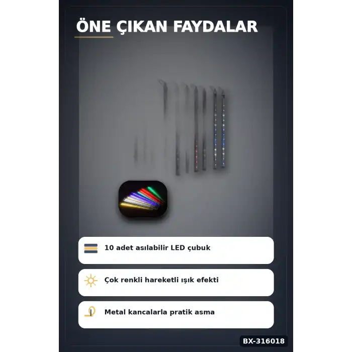 LED Kayan Yıldız Işığı 10 Çubuklu Meteor Efektli Dış Mekan Bahçe Aydınlatma BX-316018