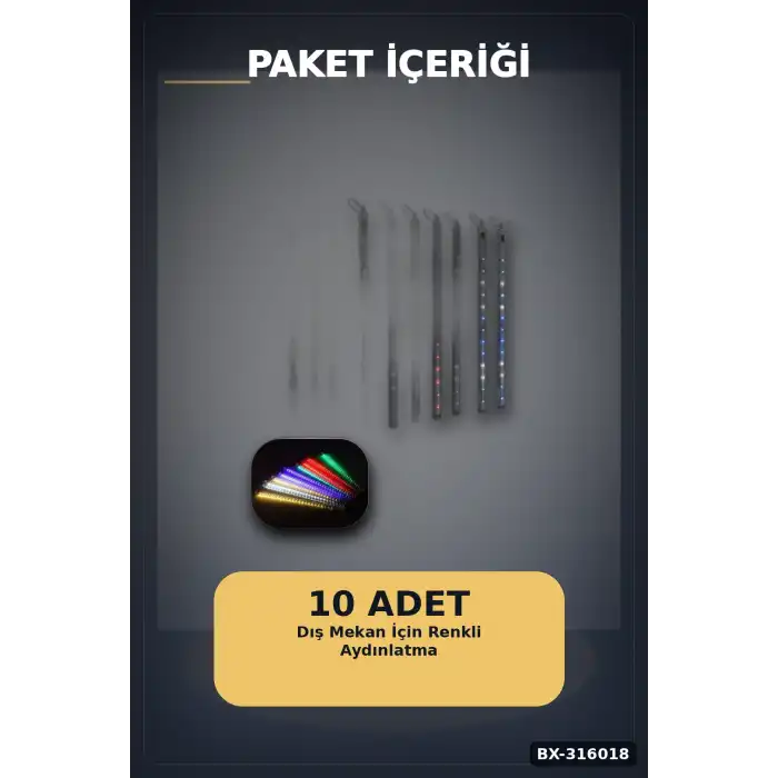LED Kayan Yıldız Işığı 10 Çubuklu Meteor Efektli Dış Mekan Bahçe Aydınlatma BX-316018
