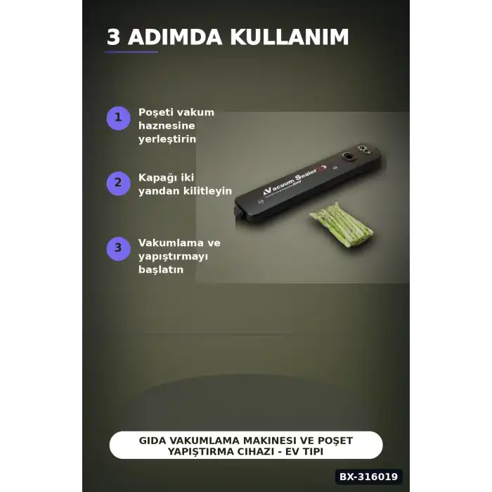 Gıda Vakumlama Makinesi ve Poşet Yapıştırma Cihazı - Ev Tipi Mutfak Saklama BX-316019