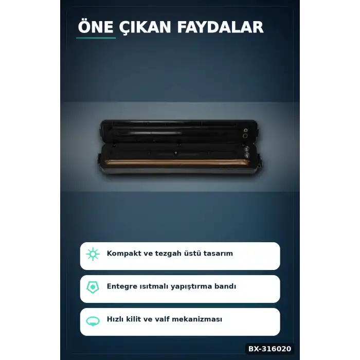Vakumlama ve Poşet Yapıştırma Makinesi - Ev Tipi Pratik Gıda Saklama Cihazı BX-316020