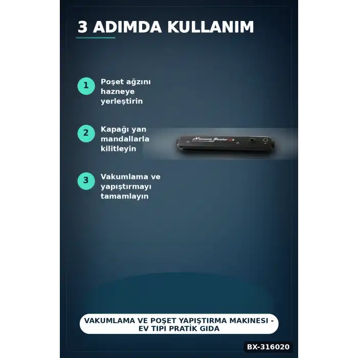 Vakumlama ve Poşet Yapıştırma Makinesi - Ev Tipi Pratik Gıda Saklama Cihazı BX-316020