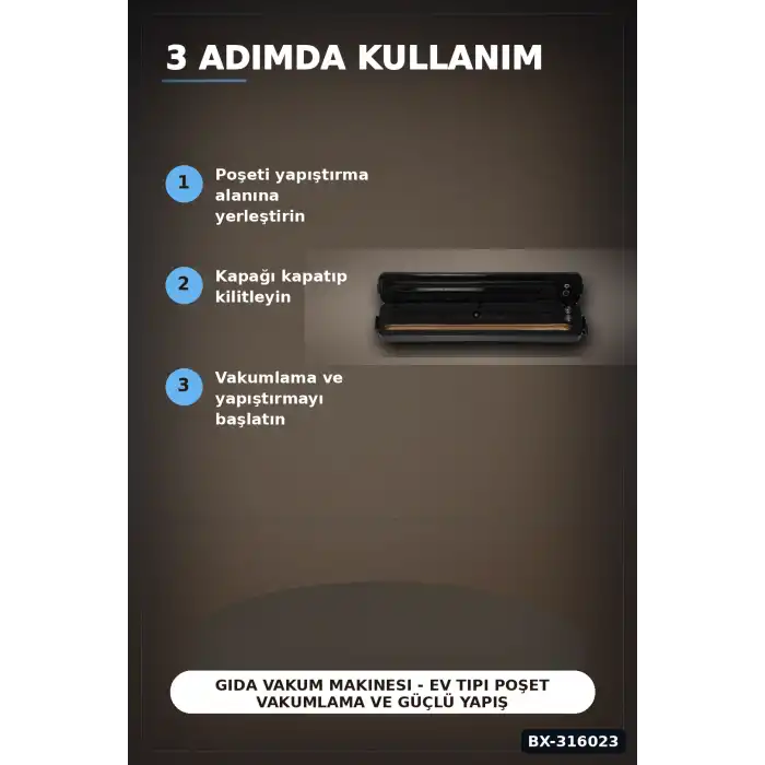 Gıda Vakum Makinesi - Ev Tipi Poşet Vakumlama ve Güçlü Yapıştırma Cihazı BX-316023