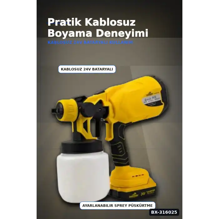 Akülü Boya Püskürtme Tabancası Ayarlanabilir Sprey Uçlu Şarjlı Boyama Aleti BX-316025