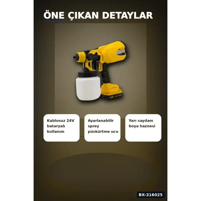 Akülü Boya Püskürtme Tabancası Ayarlanabilir Sprey Uçlu Şarjlı Boyama Aleti BX-316025