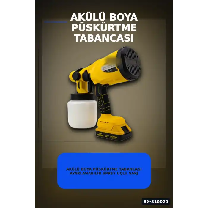 Akülü Boya Püskürtme Tabancası Ayarlanabilir Sprey Uçlu Şarjlı Boyama Aleti BX-316025