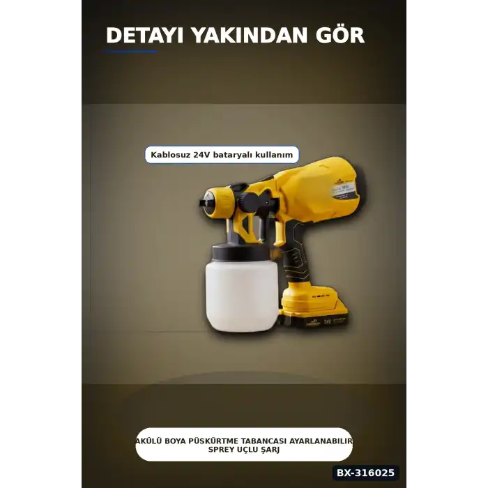 Akülü Boya Püskürtme Tabancası Ayarlanabilir Sprey Uçlu Şarjlı Boyama Aleti BX-316025