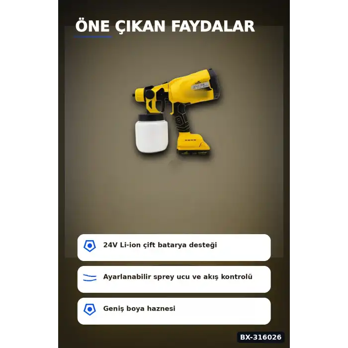 Akülü Boya Püskürtme Tabancası Ayarlanabilir Sprey Uçlu Şarjlı Duvar Boyama Aleti BX-316026
