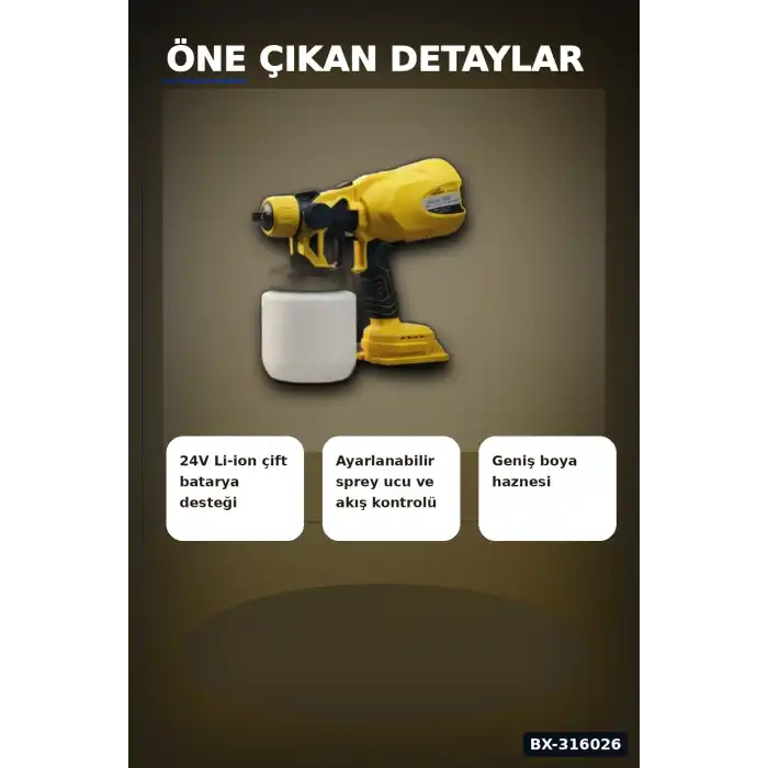 Akülü Boya Püskürtme Tabancası Ayarlanabilir Sprey Uçlu Şarjlı Duvar Boyama Aleti BX-316026